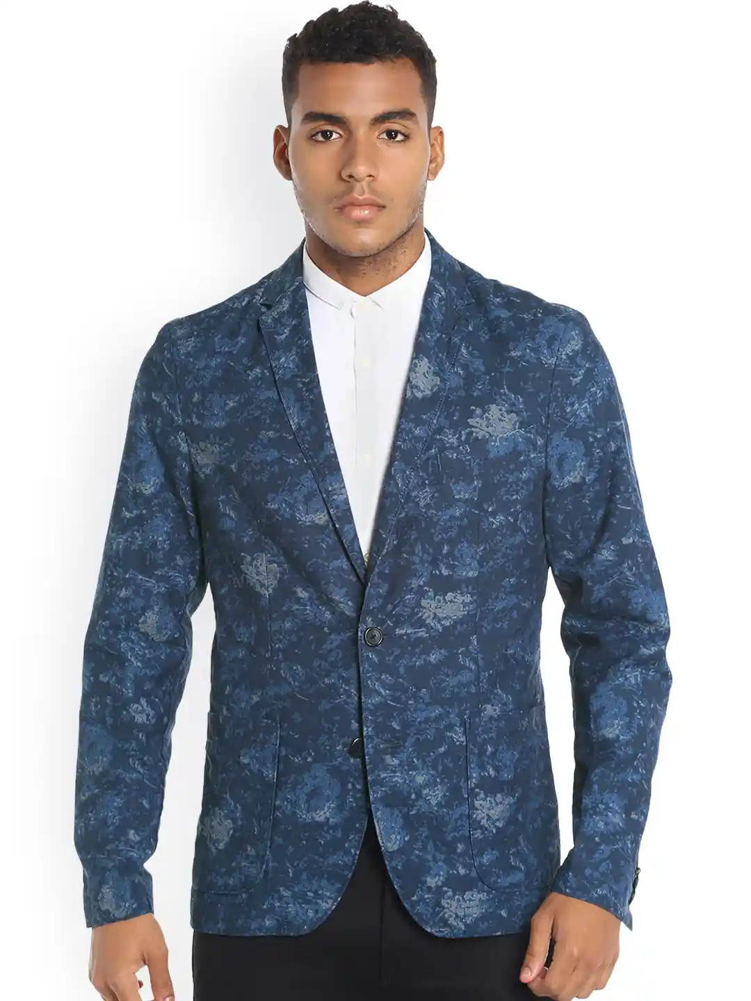 Buy Jack Jones Men Blue Printed Single-Breasted Casual Blazer