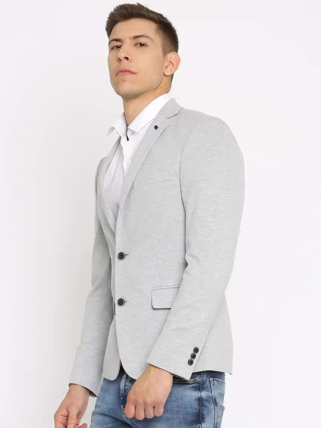 Buy Jack Jones Grey Single-Breasted Slim Casual Blazer Blazers