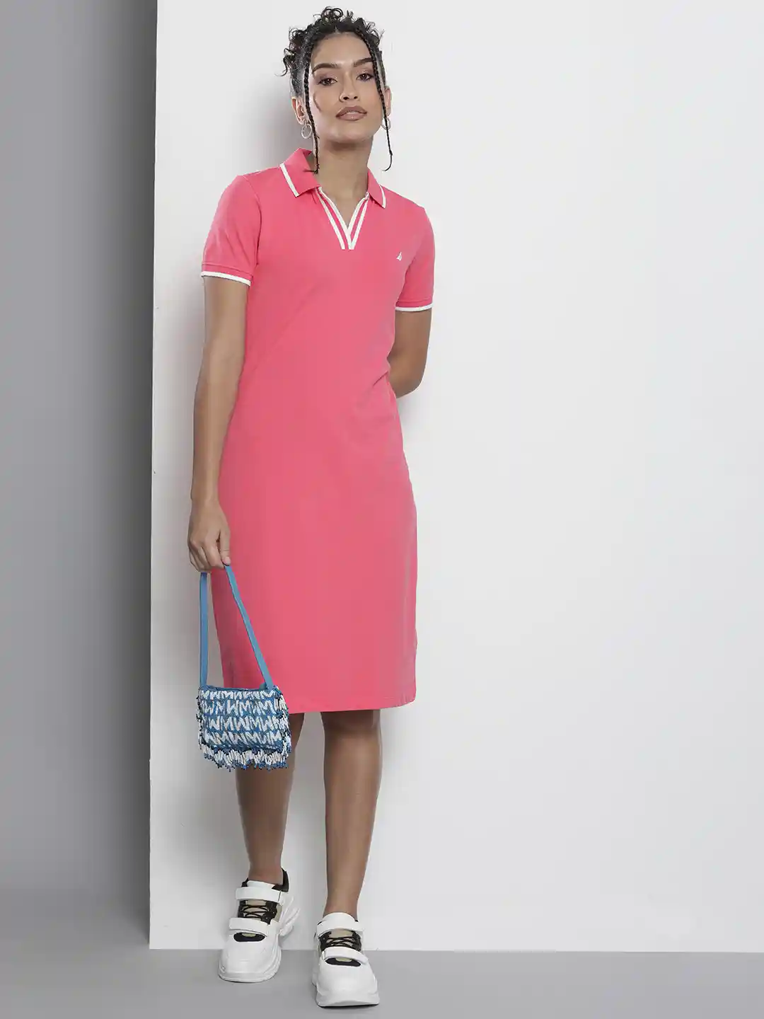 Buy Nautica Women Pink Solid Polo Collar T-shirt Dress Dresses