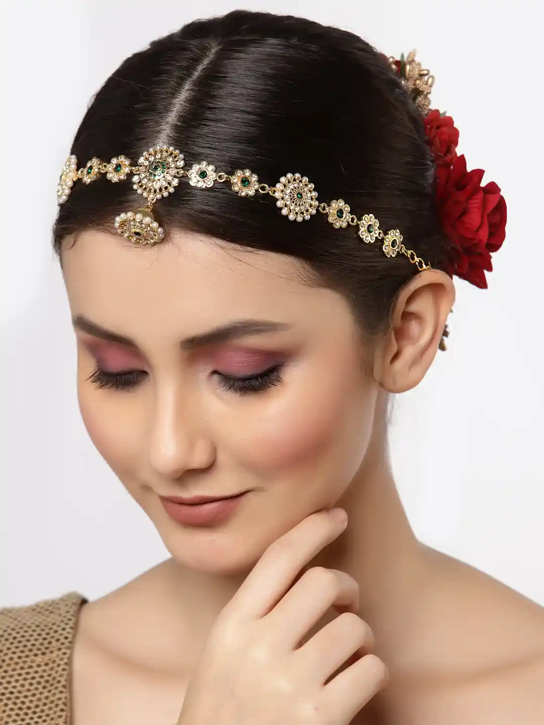 Borla Sheeshphool Jewellery Online Buy Sanjog Gold-Plated Green