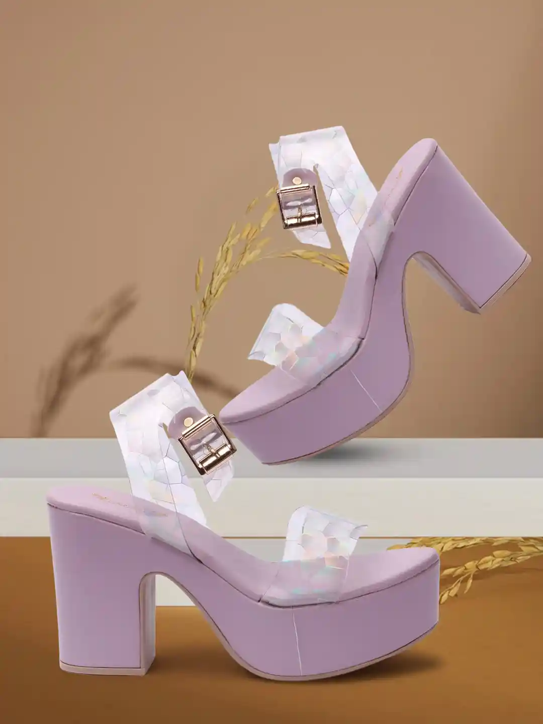 Buy Longwalk Purple Printed Block Sandals Heels for Women