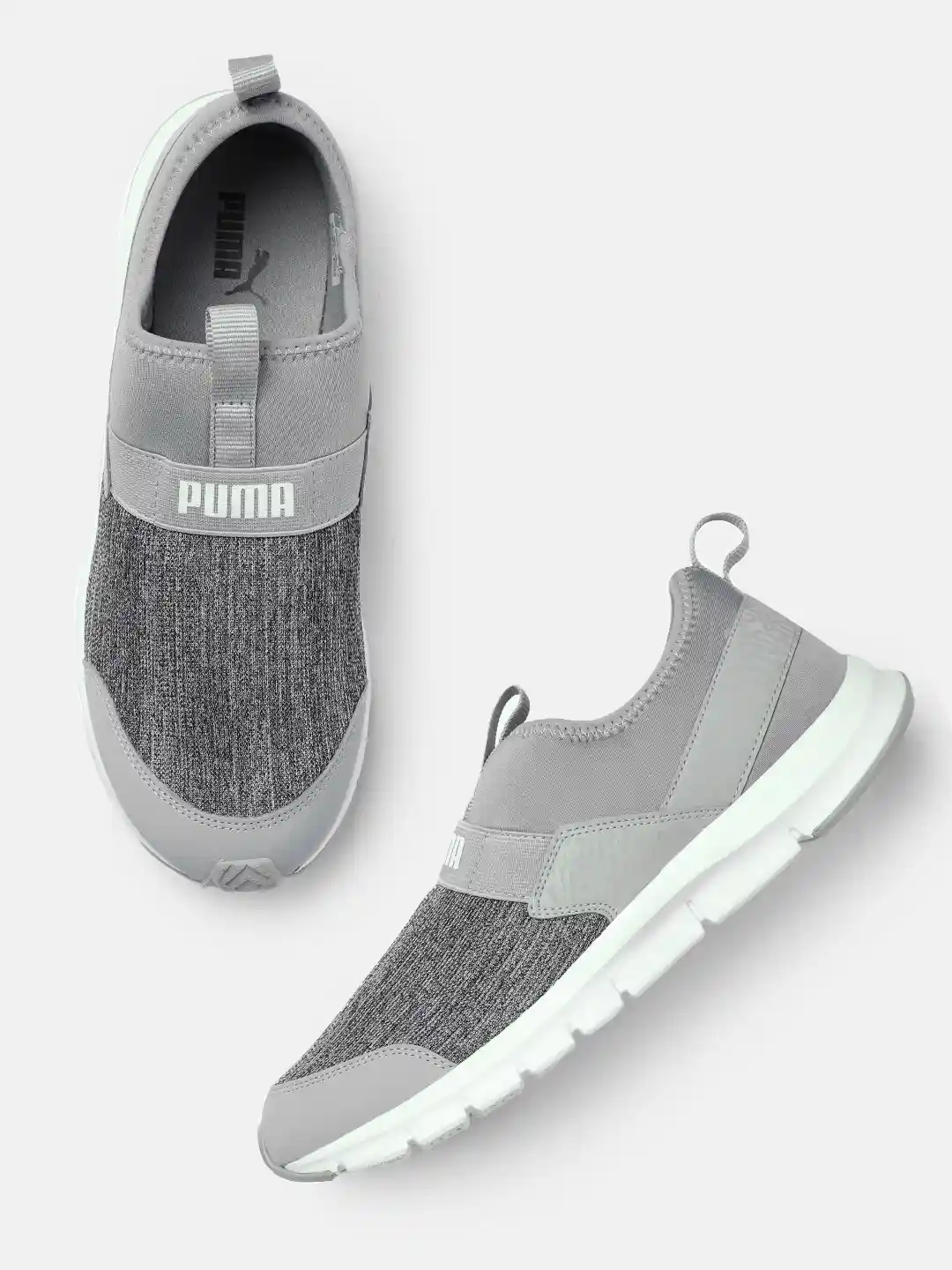Puma Men Grey Knit Slip-On Sneakers