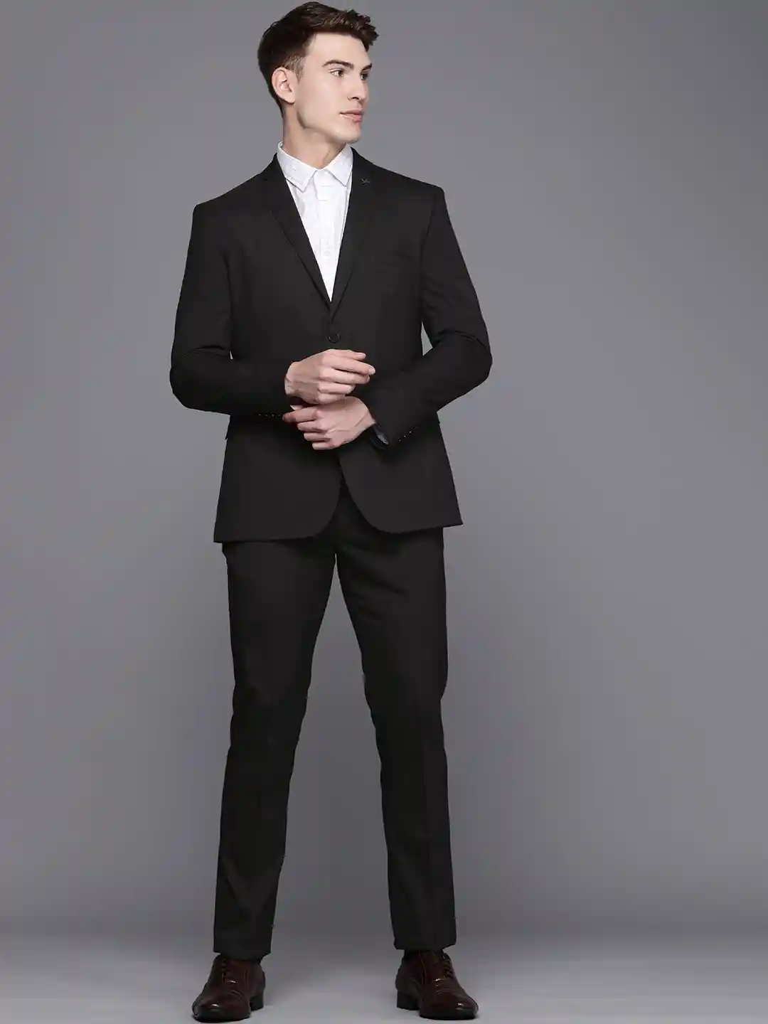 Buy Theme Men Charcoal Grey Solid Slim Fit Two Piece Suit Suits