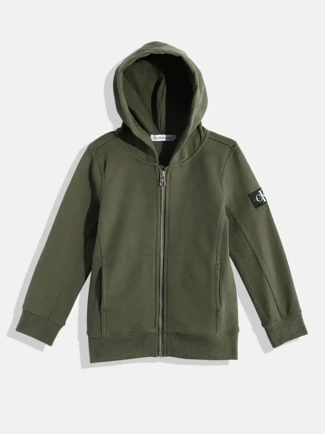 Buy Calvin Klein Jeans Boys Olive Green Hooded Pure Cotton