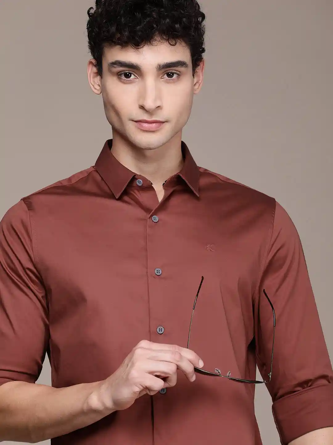 Buy Calvin Klein Jeans Men Rust Red Solid Slim Fit Casual Satin