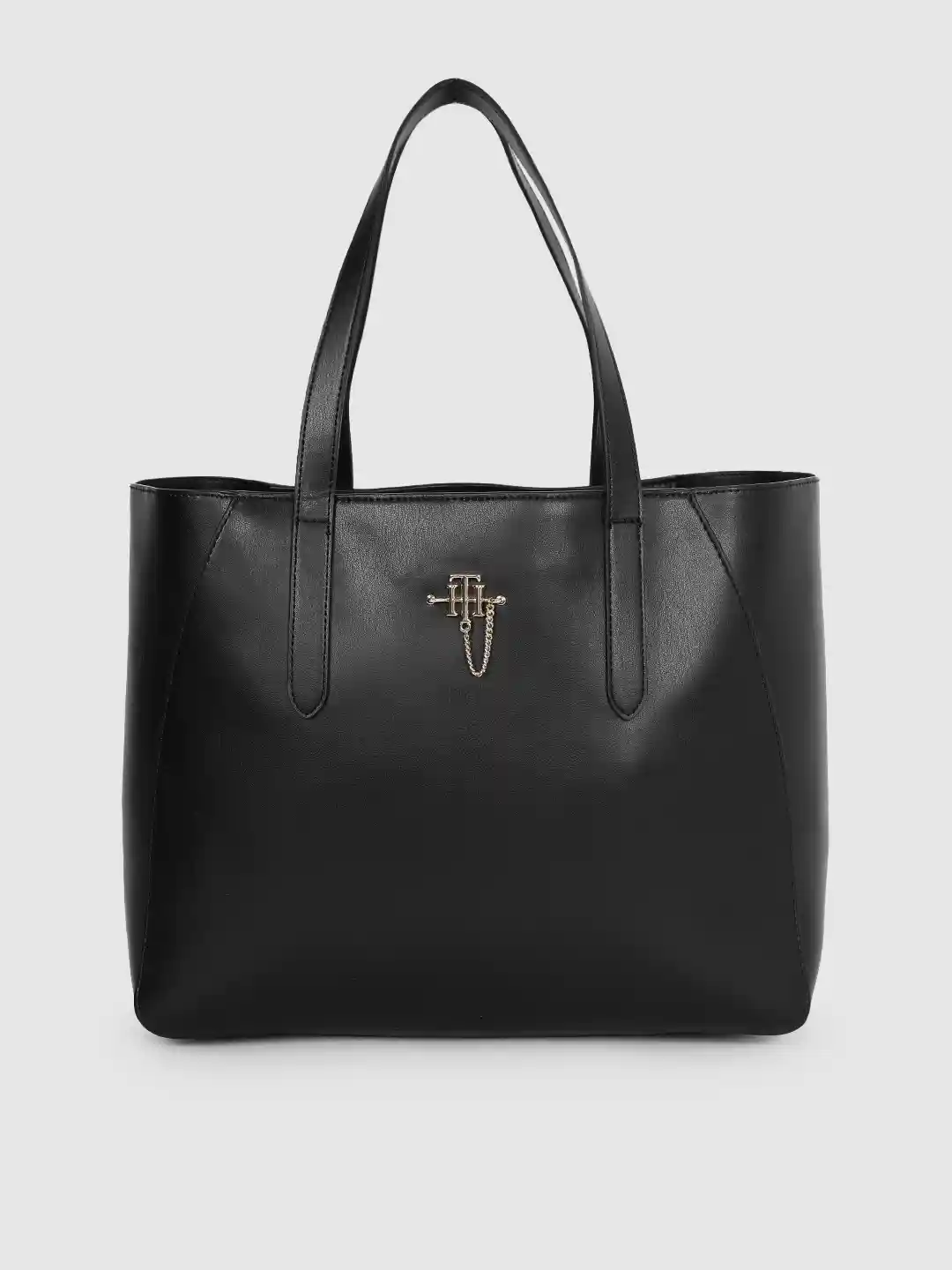 Buy Tommy Hilfiger Black Solid PU Regular Structured Shoulder Bag