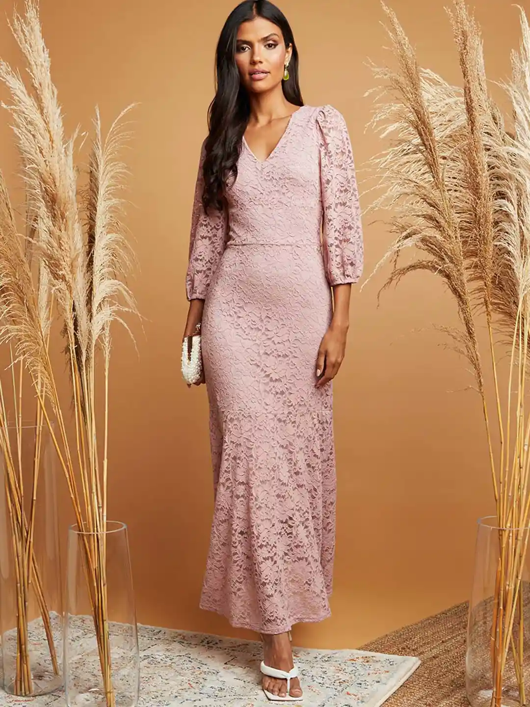 Buy Styli Women Lace Overlay Maxi Dress Dresses for Women