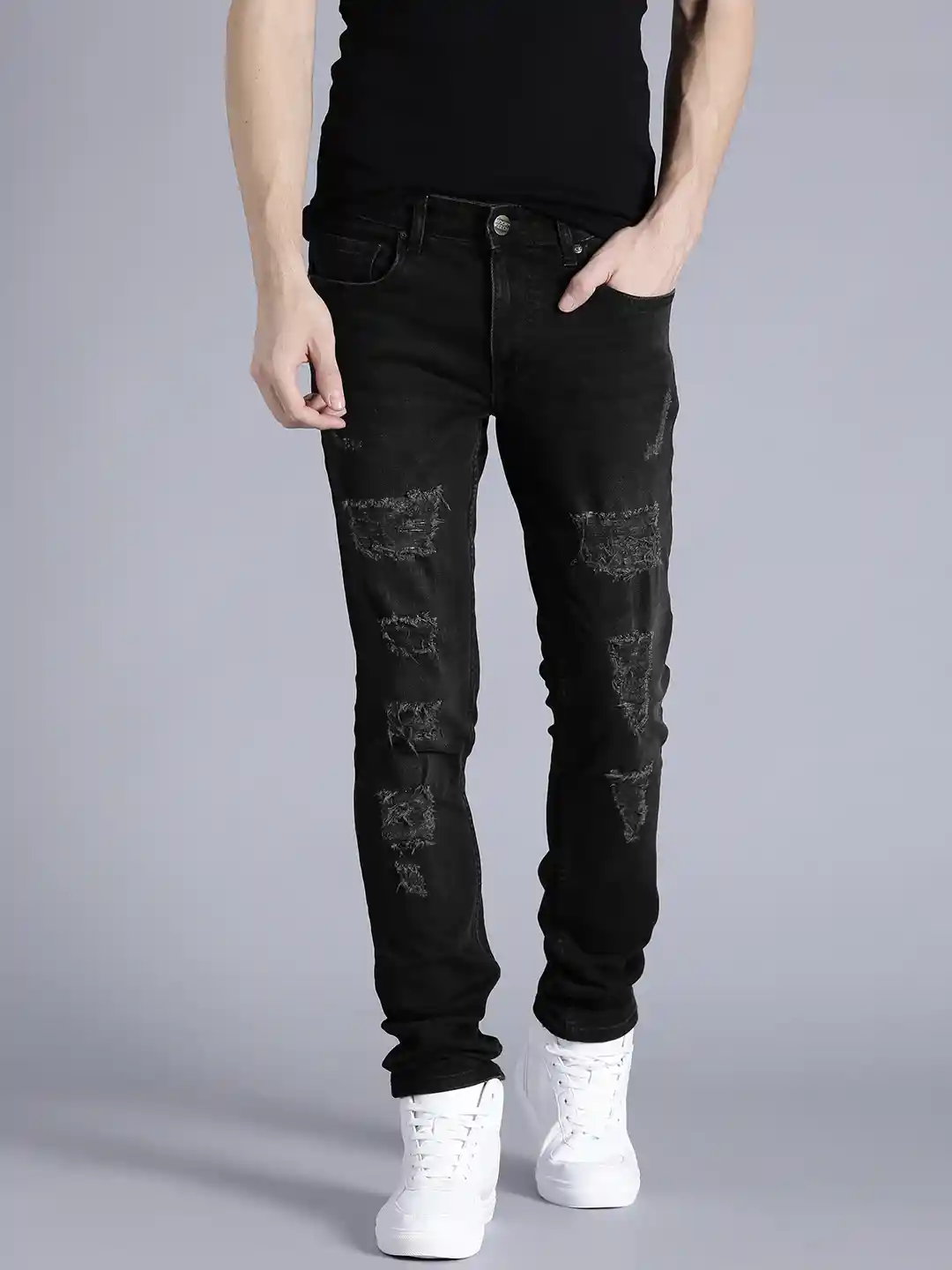 Buy Kook N Keech Men Black Super-Skinny Fit Mid-Rise Mildly