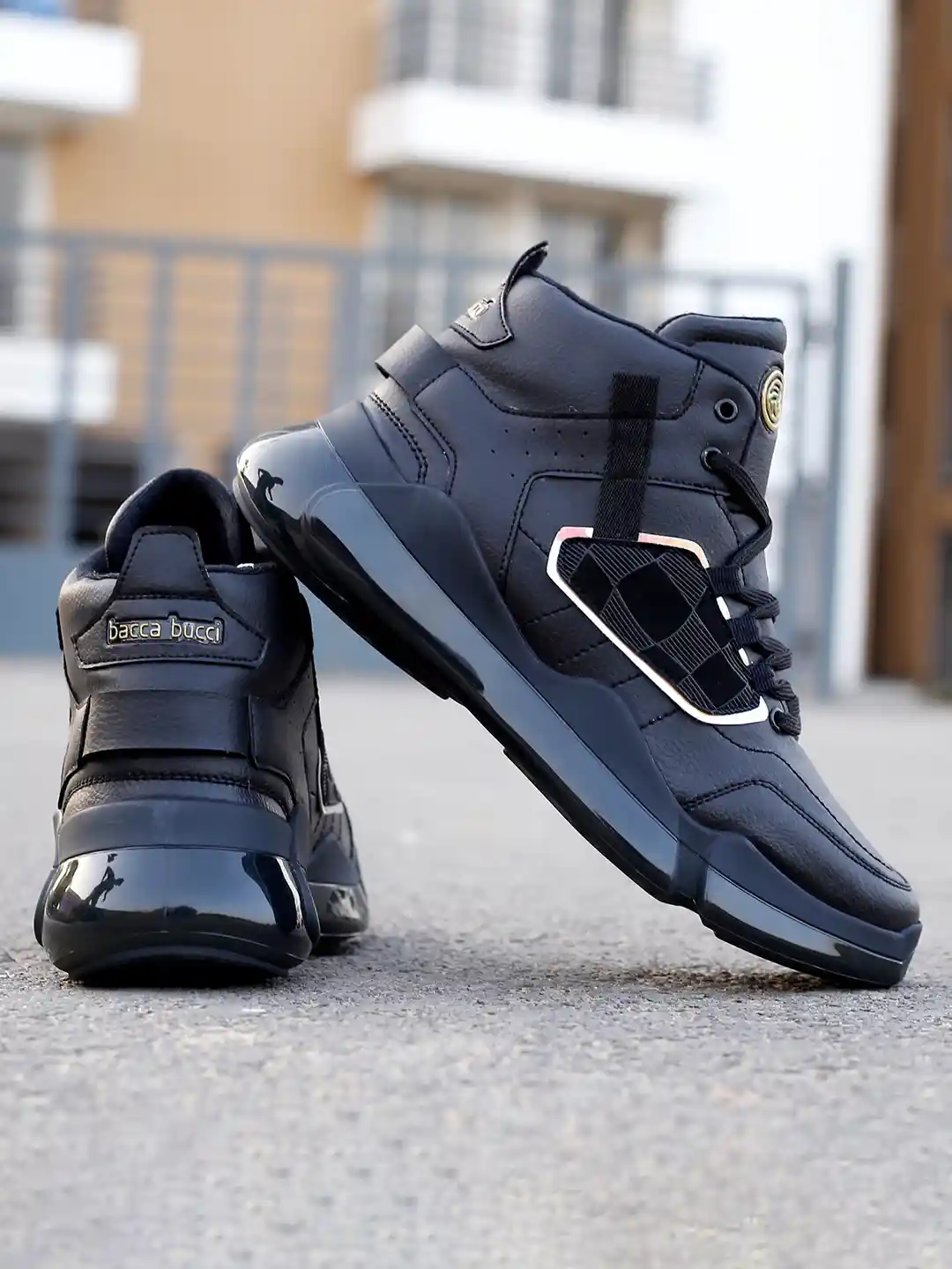 Buy bacca bucci Men Black High-Top Sneakers Casual Shoes for Men