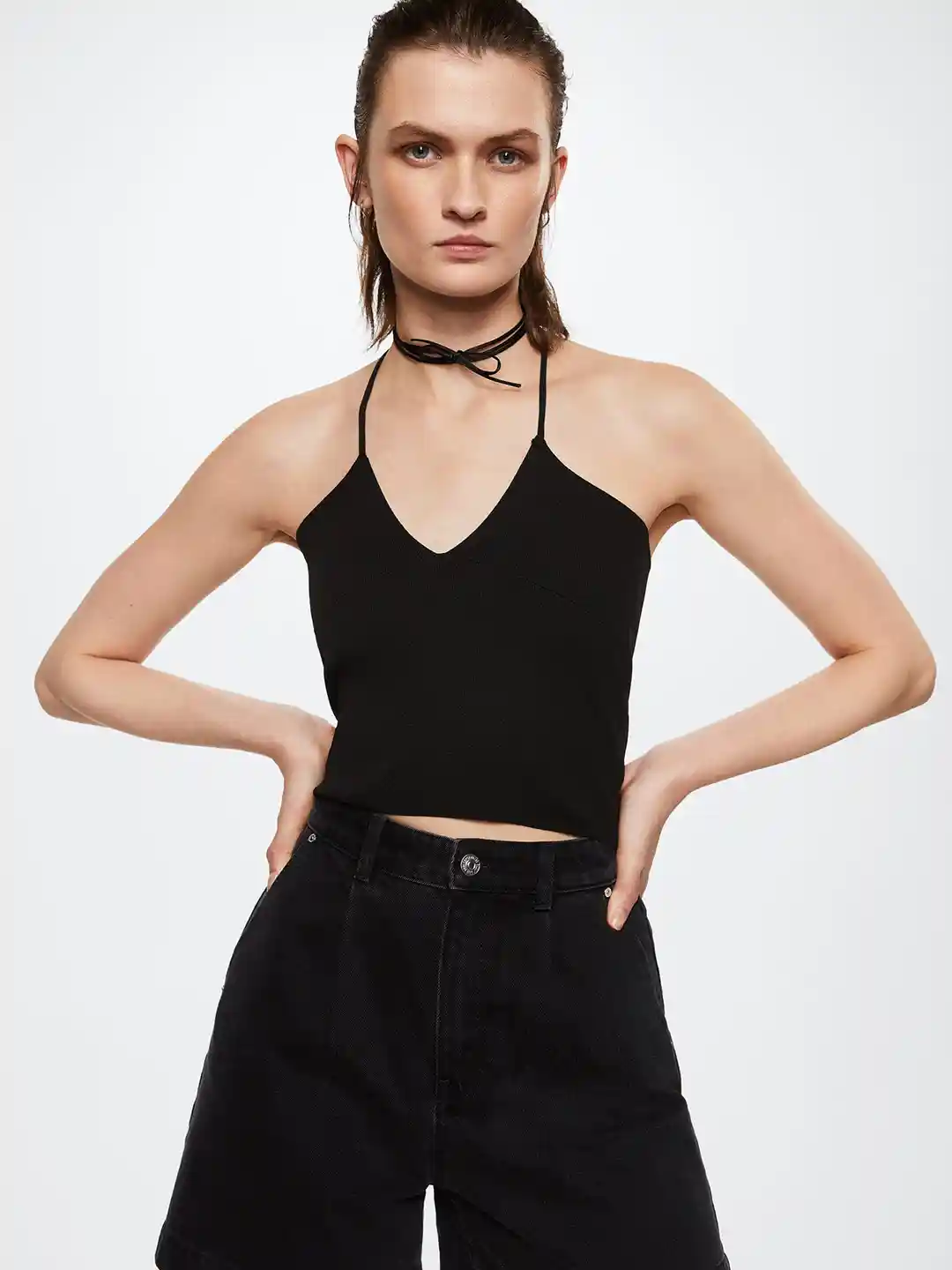 Mango High Rise Black Denim Shorts MANGO Women Black High-Rise