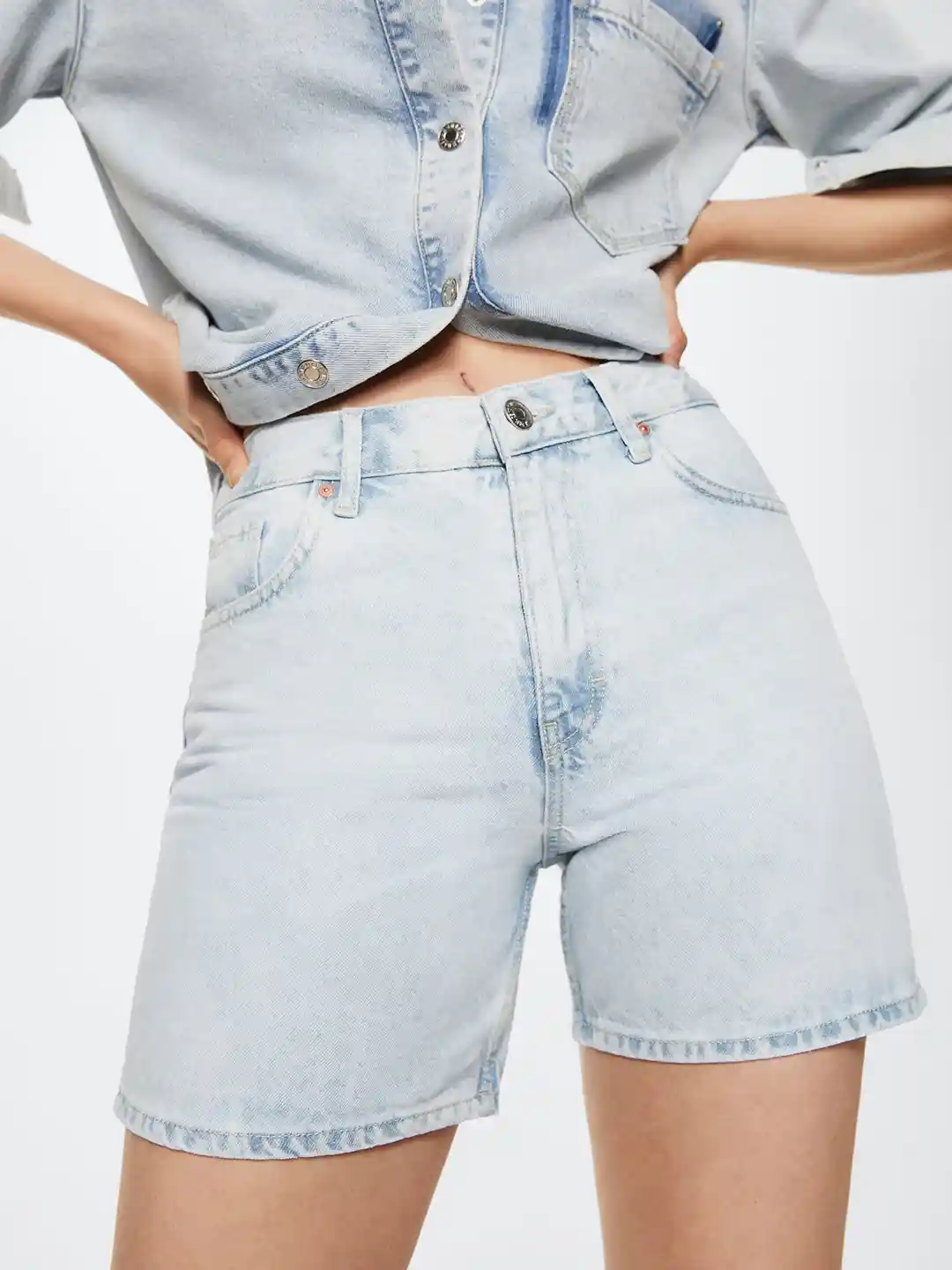 Buy MANGO Women Blue High-Rise Zaida Straight Fit Pure Cotton