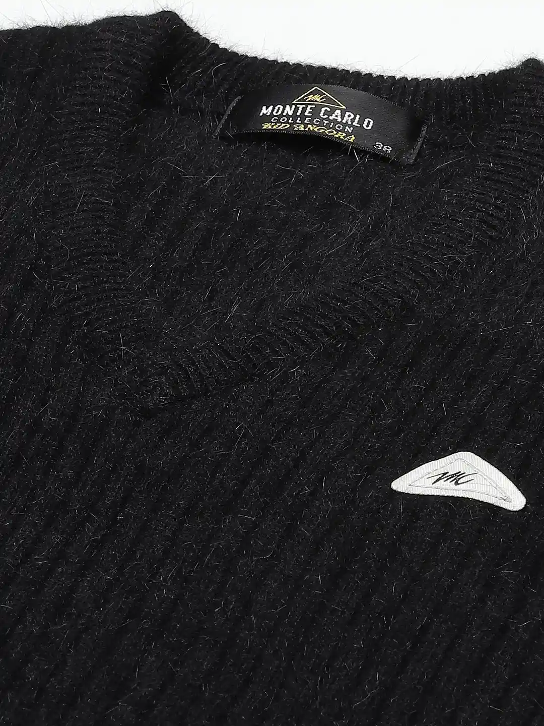 Buy Monte Carlo Men Black Angora Wool Ribbed Sweater Vest with - Main Image