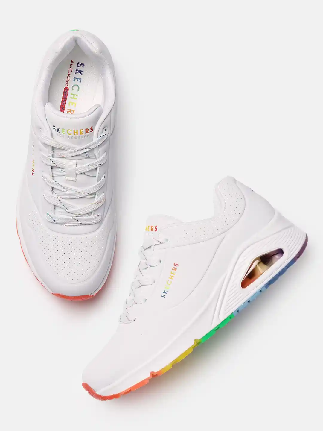 Buy Skechers Women White Solid Uno Rainbow Peaks Regular Sneakers