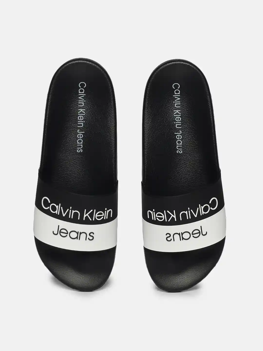 Buy Calvin Klein Men Black White Printed Sliders Flip Flops