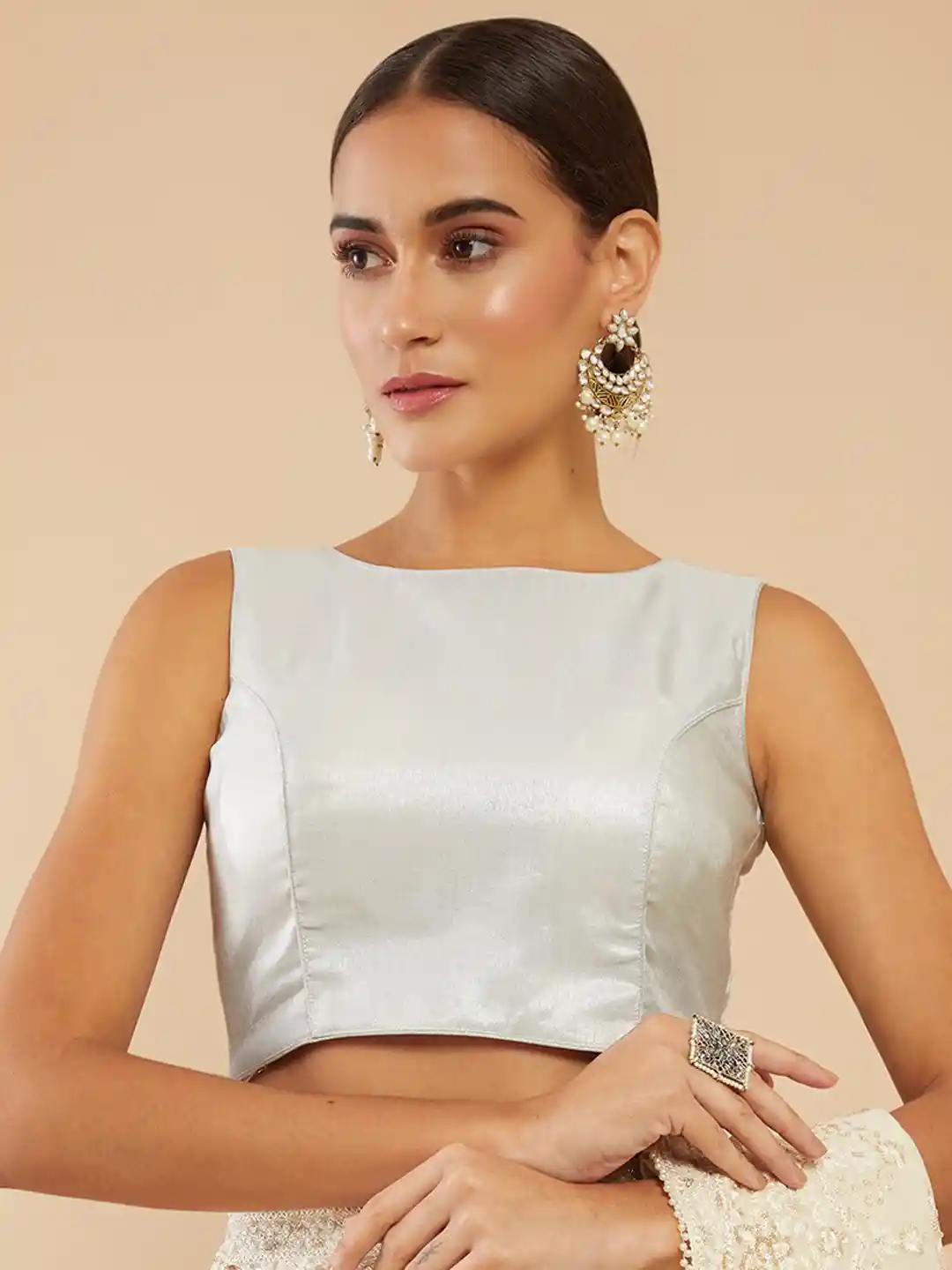 Buy Soch Silver Boat Neck Art Silk Saree Blouse Saree Blouse for