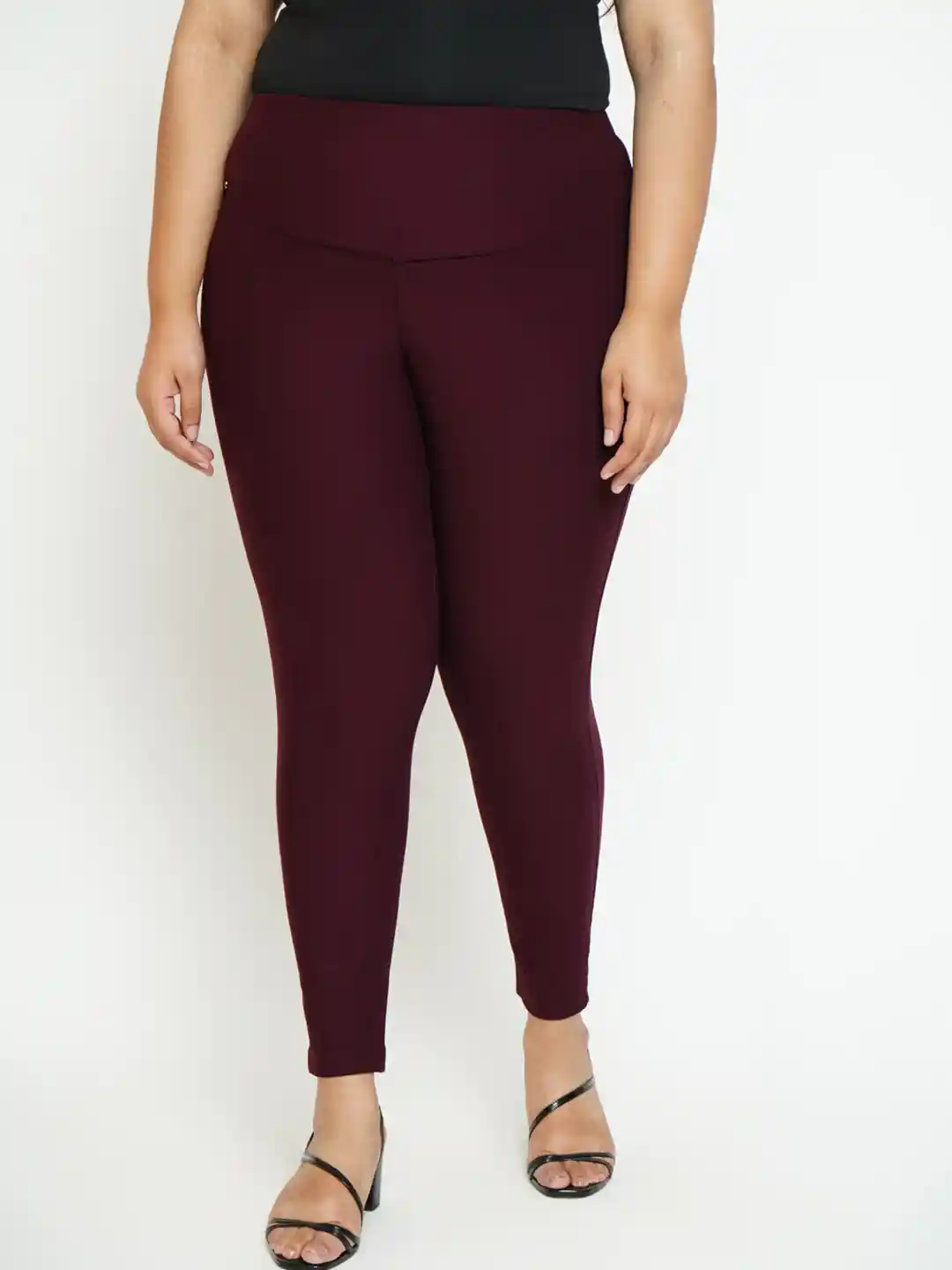 Amydus Women Plus Size Maroon Solid Treggings