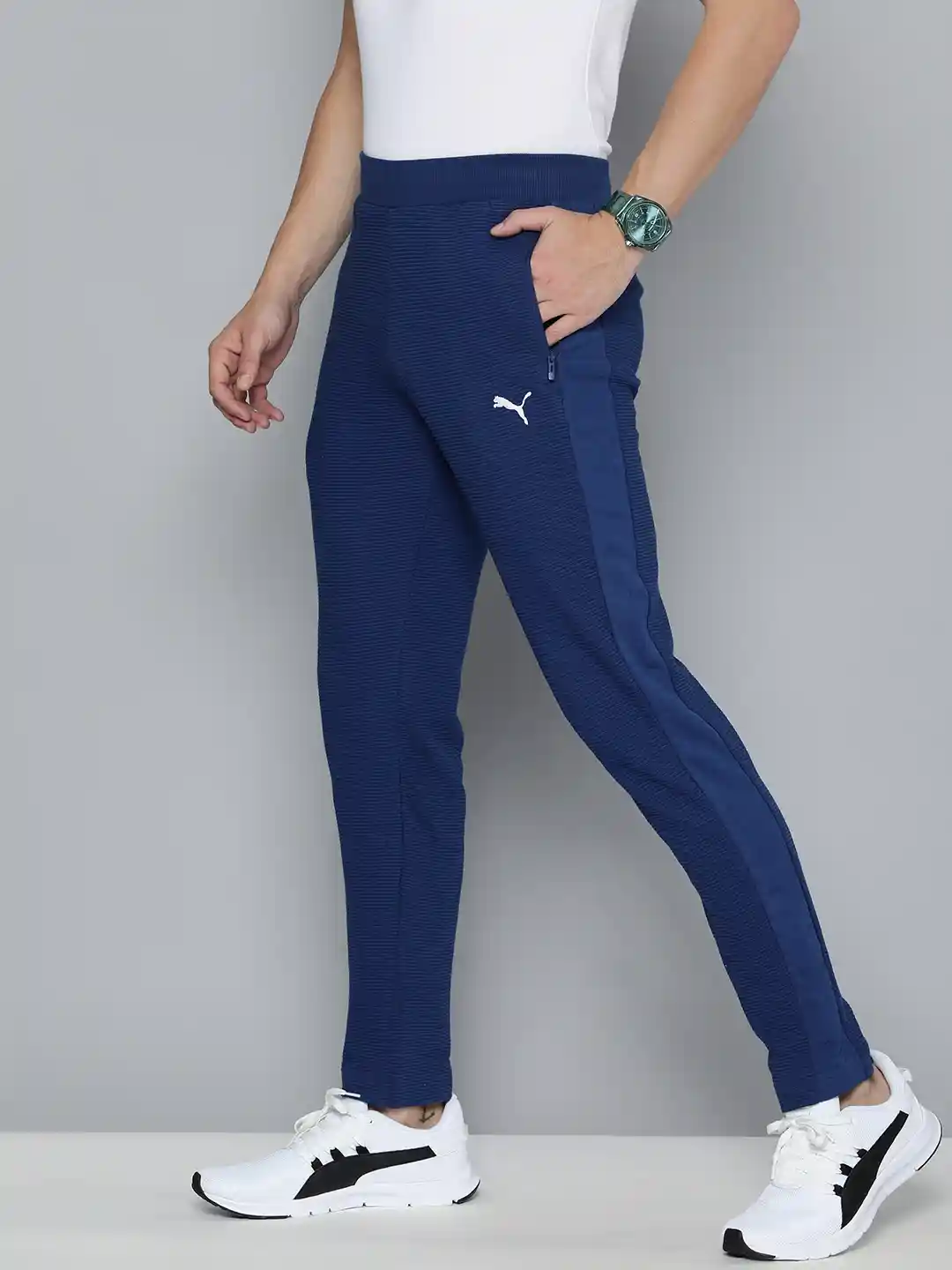 Buy Puma Men Blue Textured DryCell Slim Fit Training Track Pants