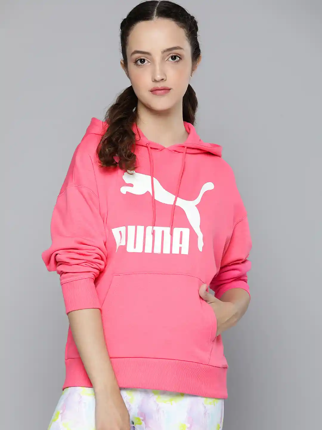 Buy Puma Women Pink Classics Logo Printed Hooded Sweatshirt