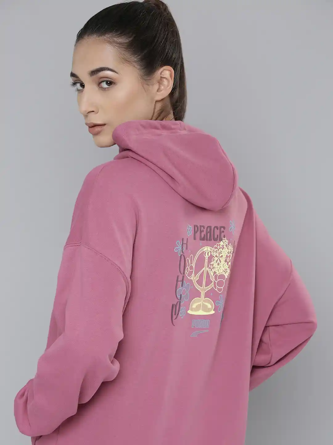 Buy Puma Women Pink Printed Downtown Oversized Hooded Sweatshirt