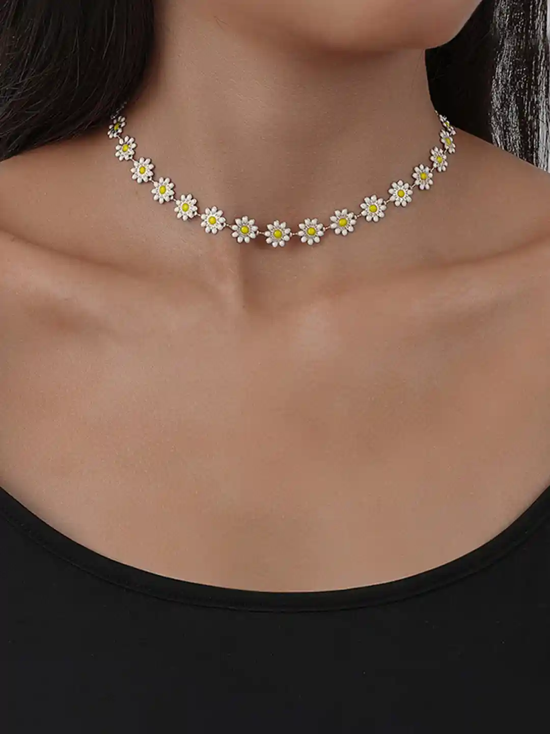 Buy Yellow Chimes Gold-Toned White Floral Pearl studded Choker