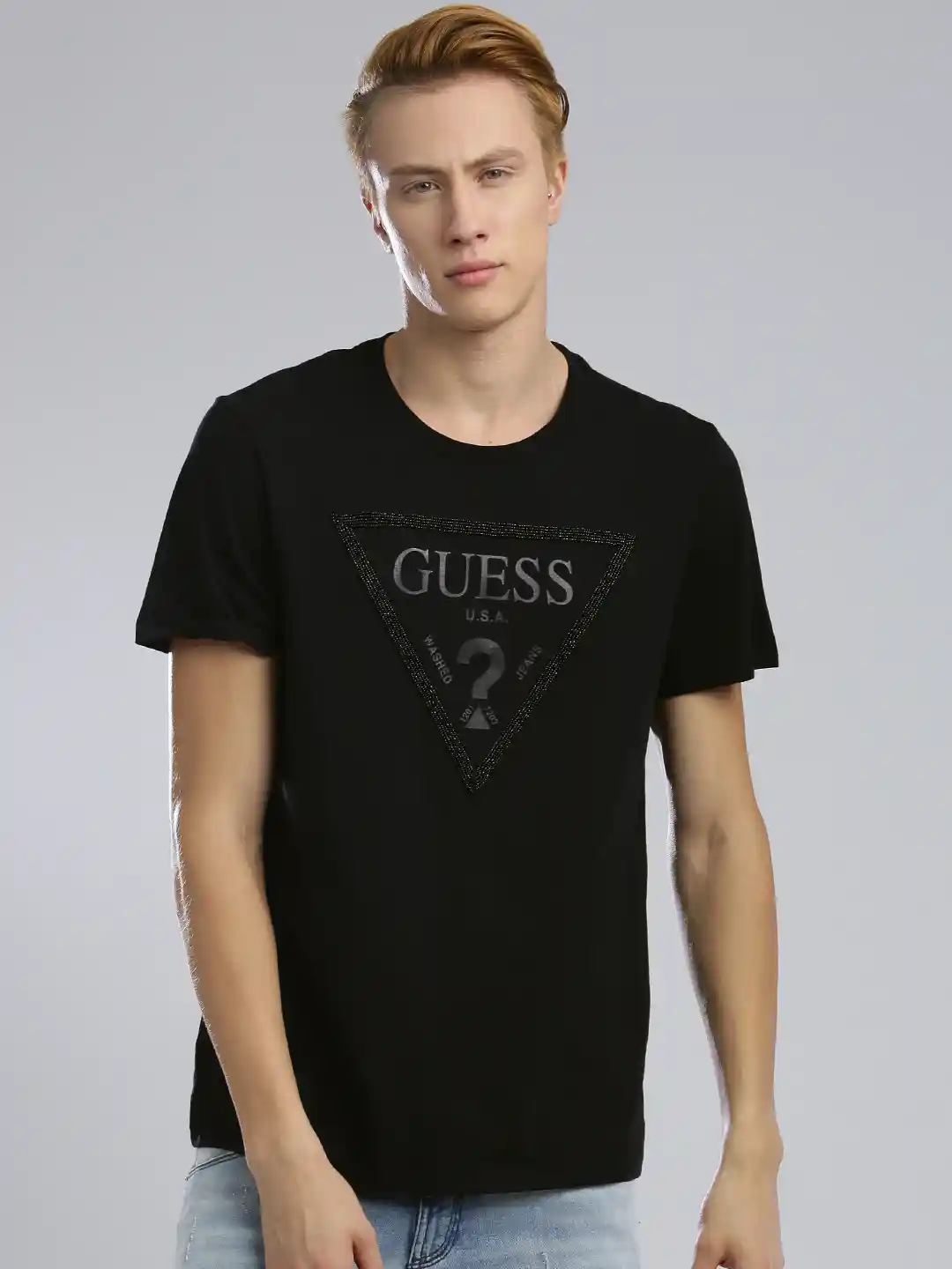 Buy GUESS Men Black Beaded Printed T-shirt Tshirts for Men