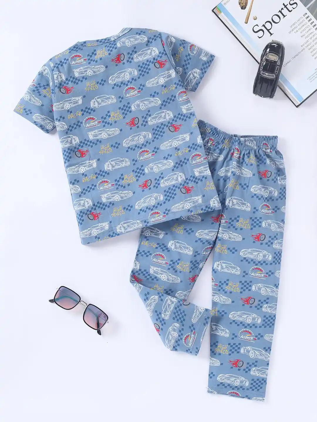 Buy FUNKRAFTS Boys Blue Racing Car Printed Pure Cotton Night suit