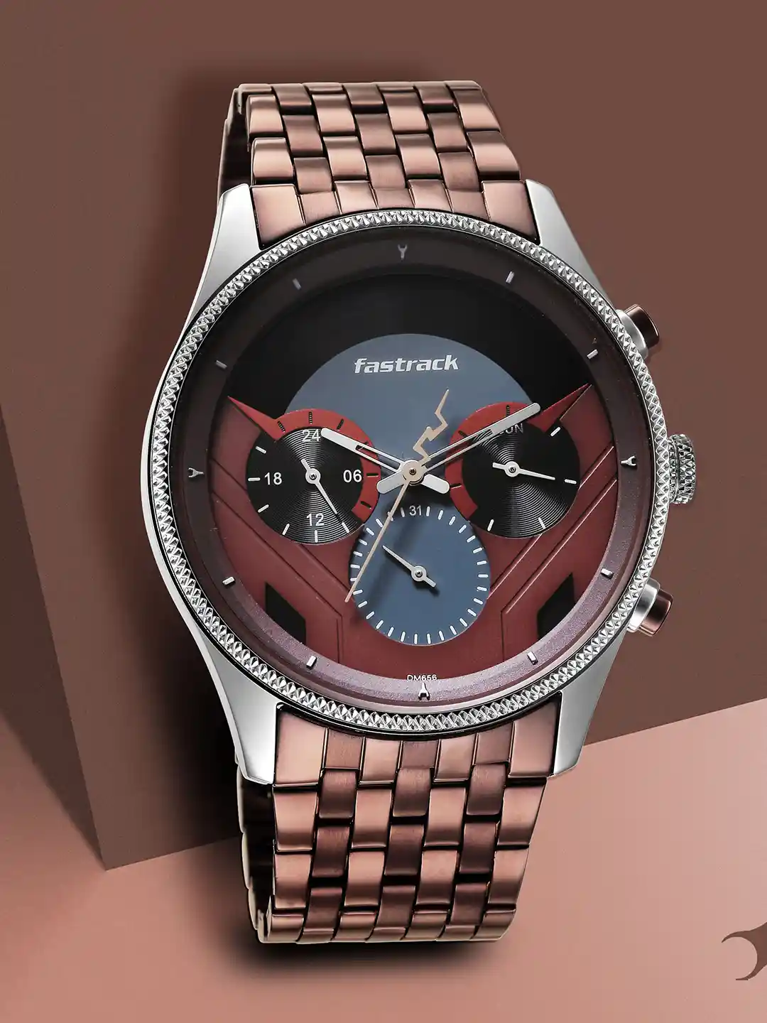 Fastrack Men White Brass Dial Brown Bracelet Style Straps Analogue Watch