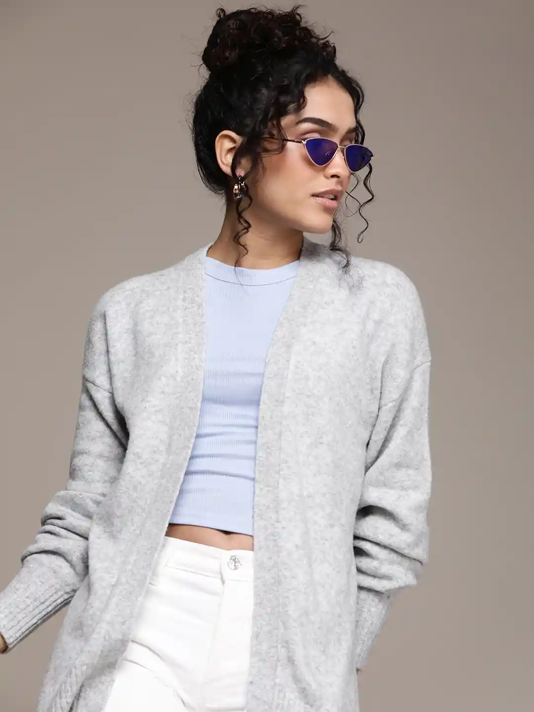 Buy Calvin Klein Jeans Women Grey Melange Printed Longline Front