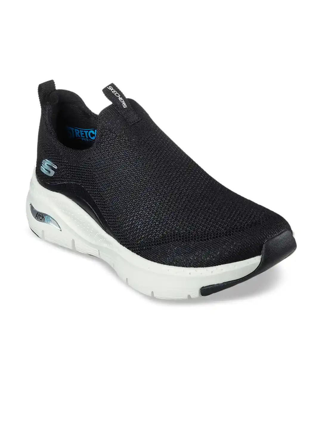 Buy Skechers Women Black White Woven Design Slip-On Sneakers