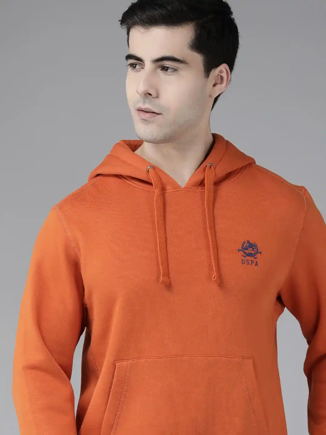 Buy Polo Men Orange Solid Hooded Sweatshirt