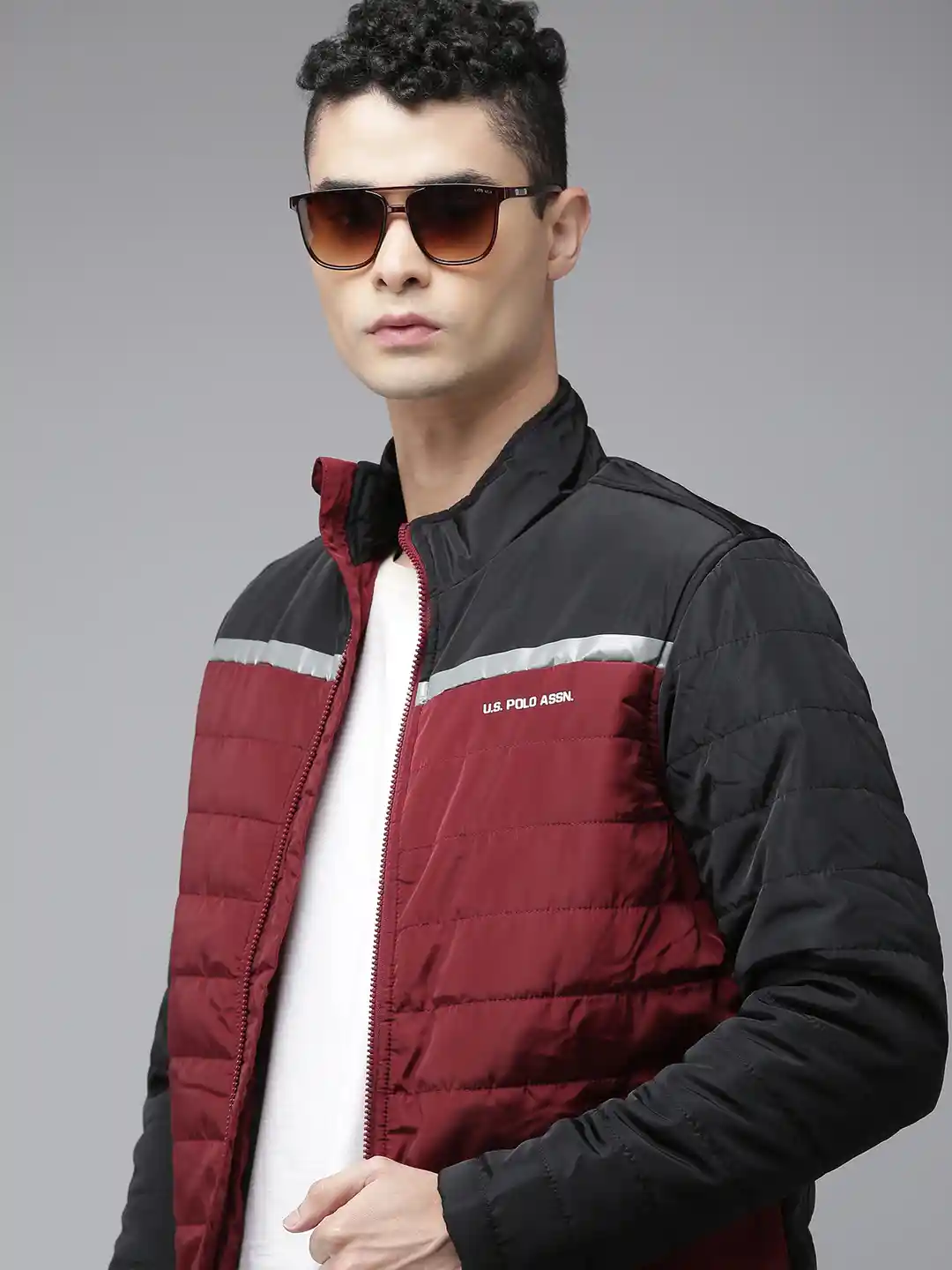 Polo Men Maroon Black Colourblocked Puffer Jacket