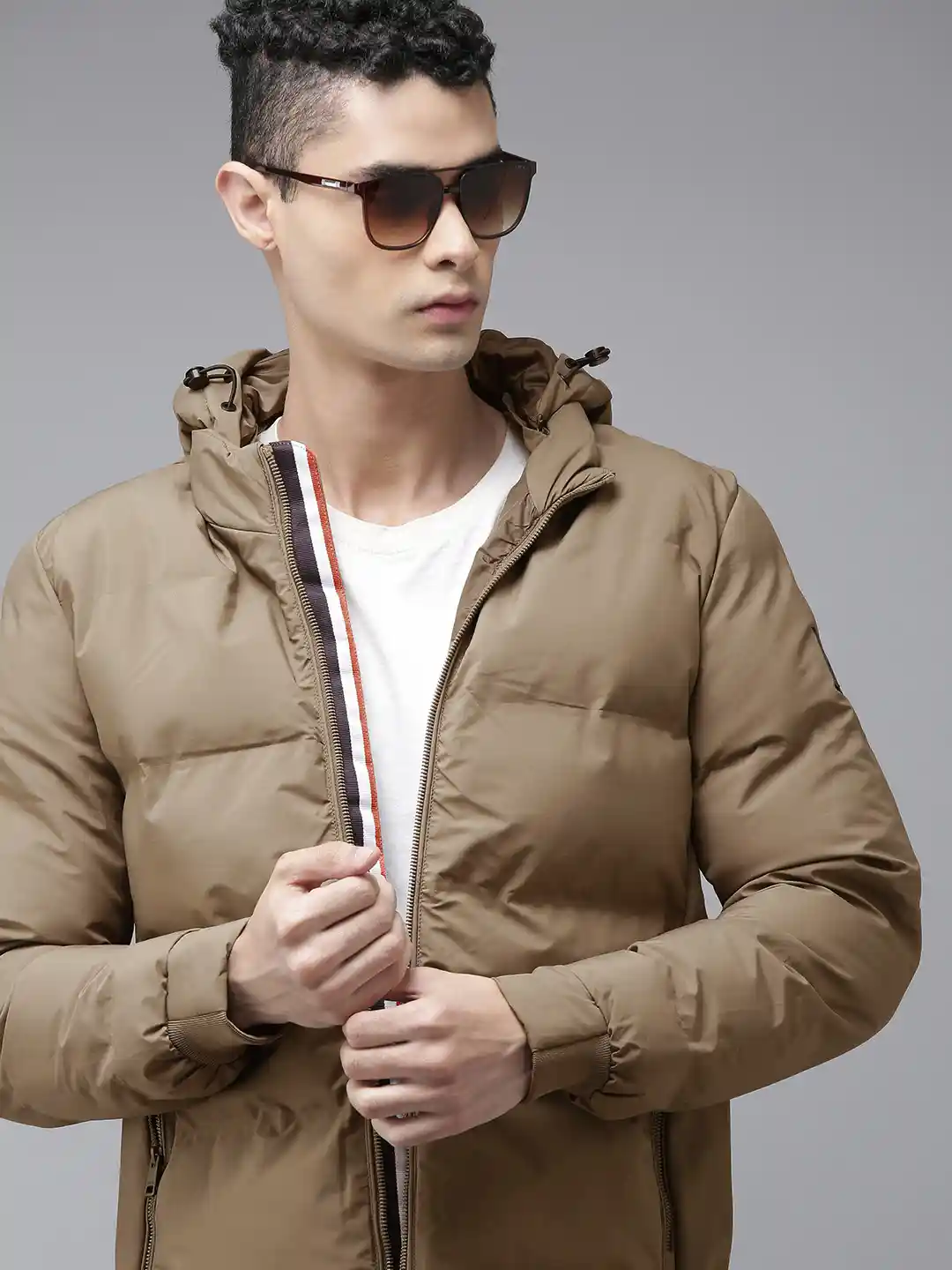 Buy U S Polo Assn Men Khaki Solid Hooded Puffer Jacket Jackets