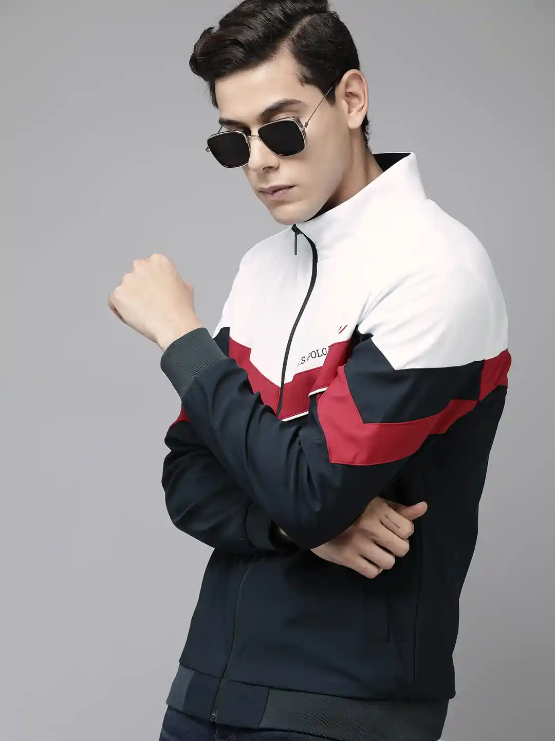 Buy U S Polo Assn Men Navy Blue And White Colourblocked Bomber