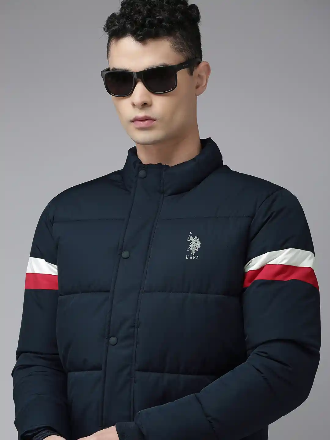 Buy Polo Men Navy Blue Solid Cut Sew Puffer Jacket