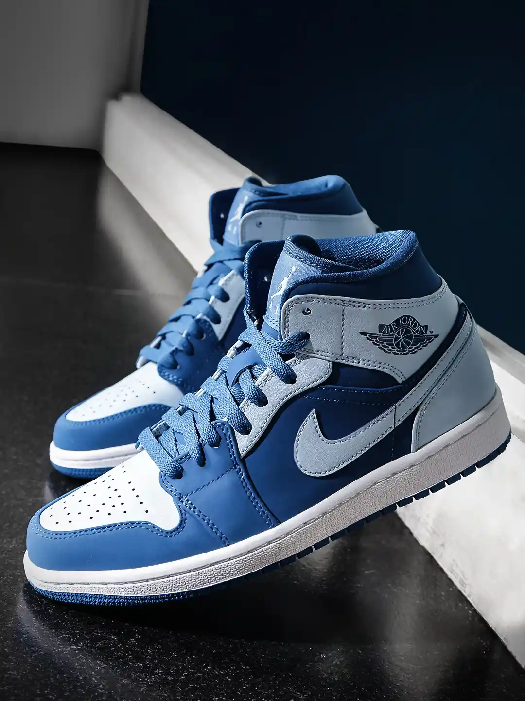 Jordan Nike All Blue Shoes Nike Men Blue Leather Air Jordan Mid - Main Image