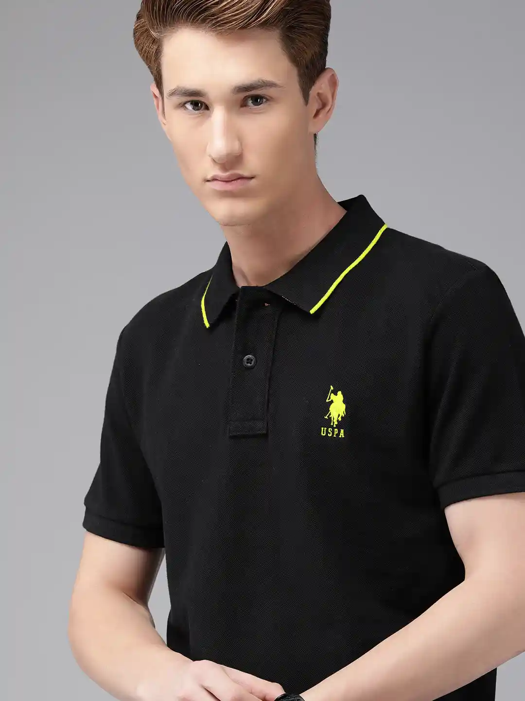 Buy U S Polo Assn Men Black Back Brand Logo Printed Polo Collar