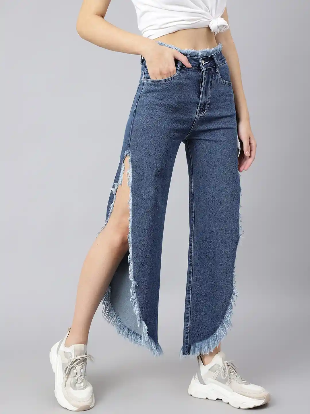 Buy Code 61 Women Blue Wide Leg High-Rise Ripped Jeans Jeans for