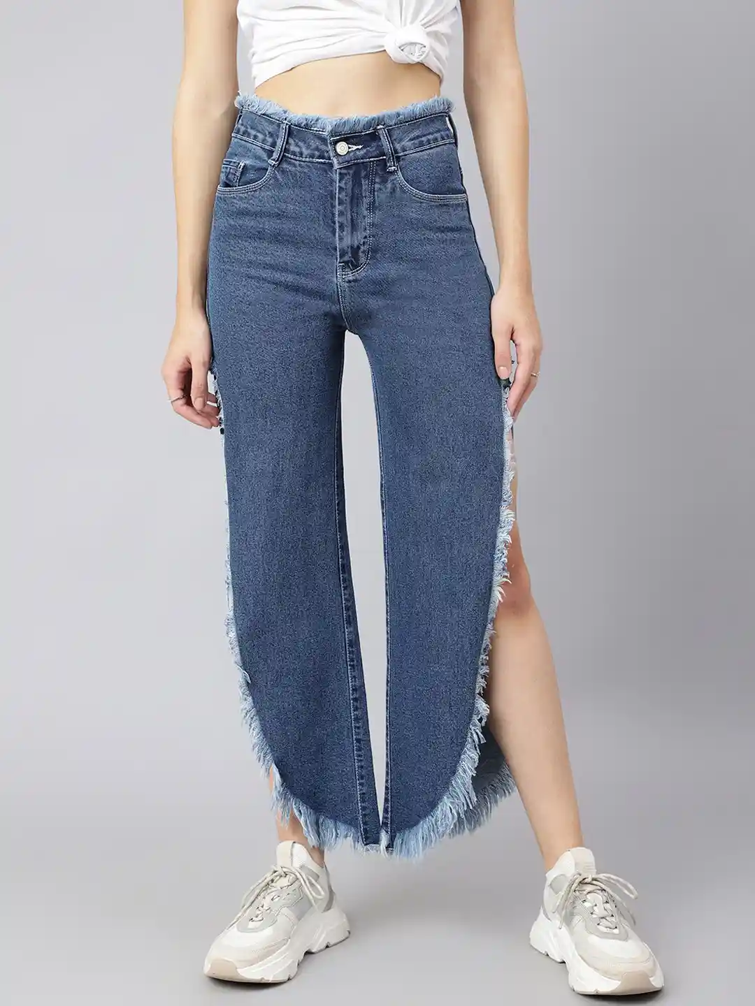 Buy Code 61 Women Blue Wide Leg High-Rise Ripped Jeans Jeans for