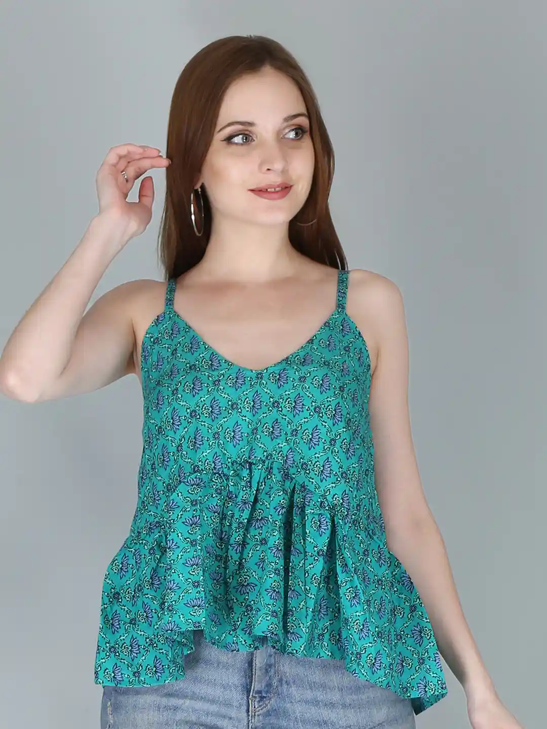 Buy KALINI Women Blue Floral Print shoulder Straps Pure Cotton