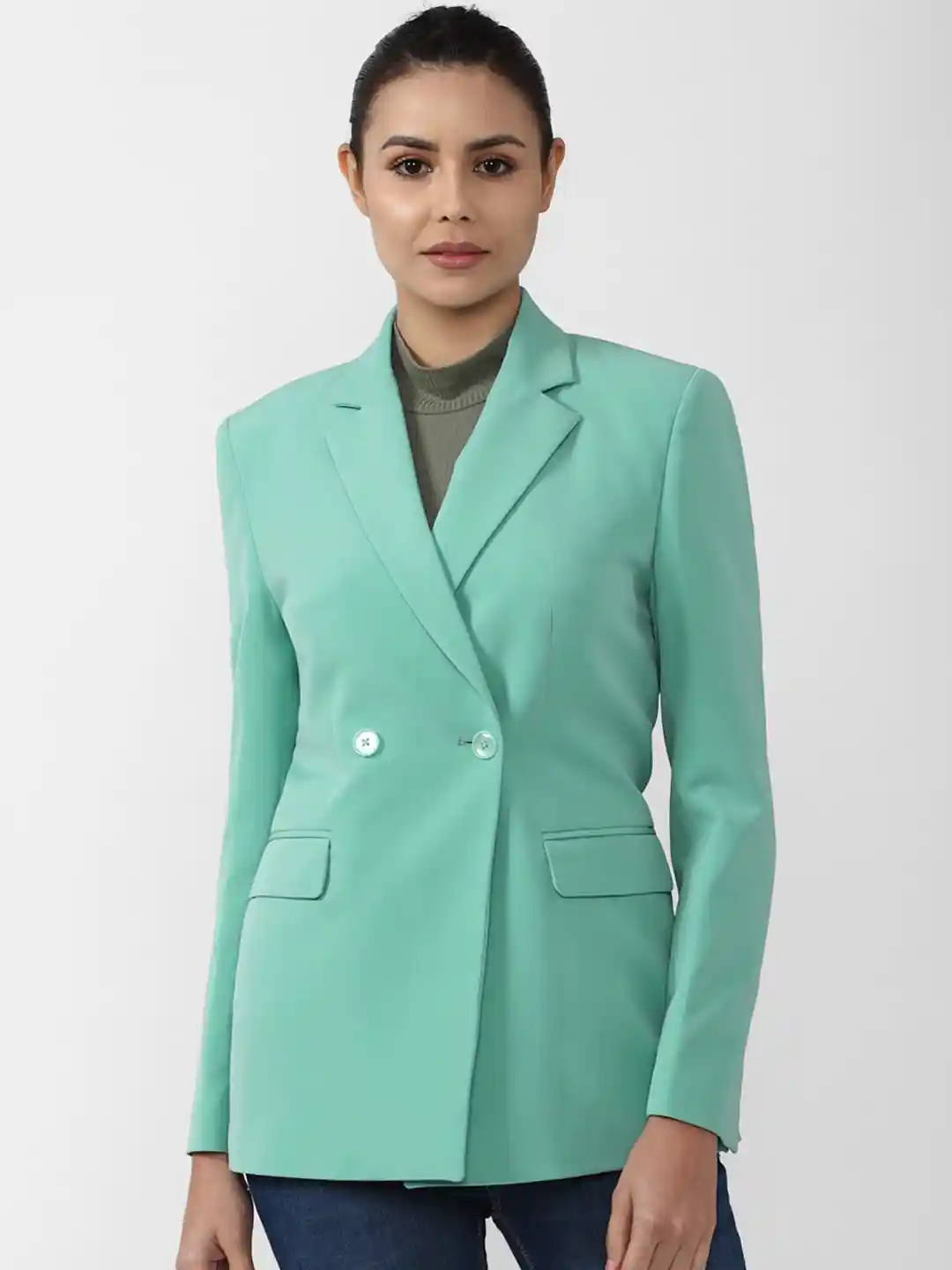 Buy Van Heusen Woman Women Green Solid Double Breasted Blazers