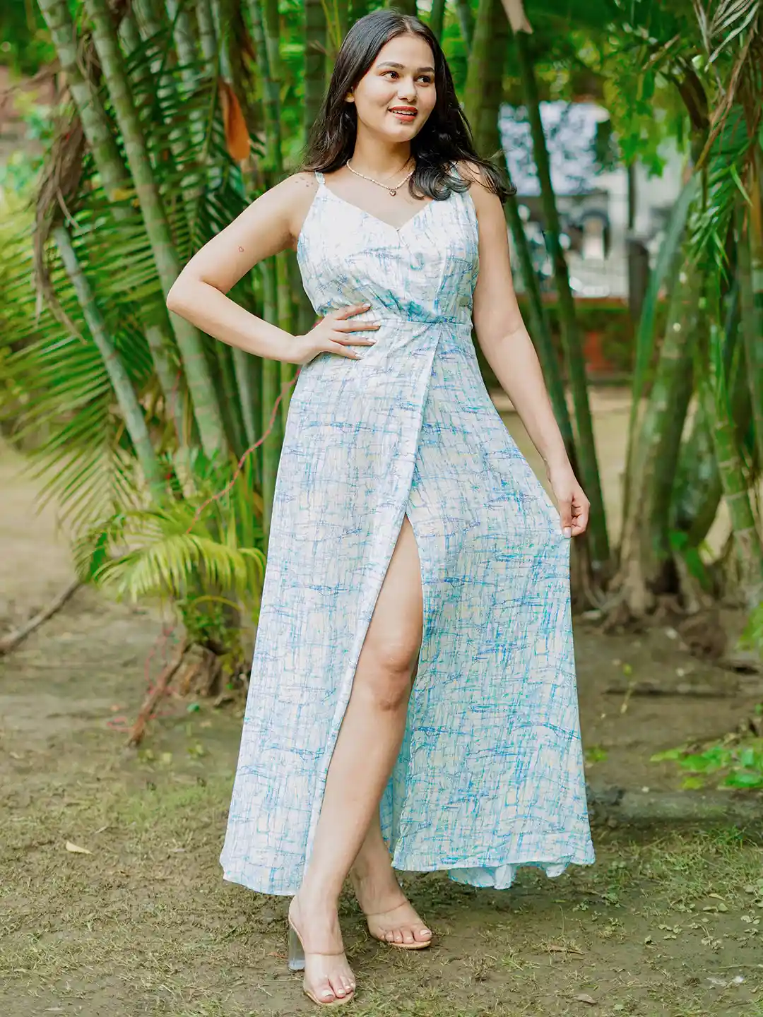 Buy Libas Women Off-White Abstract Noughties Spaghetti Dress