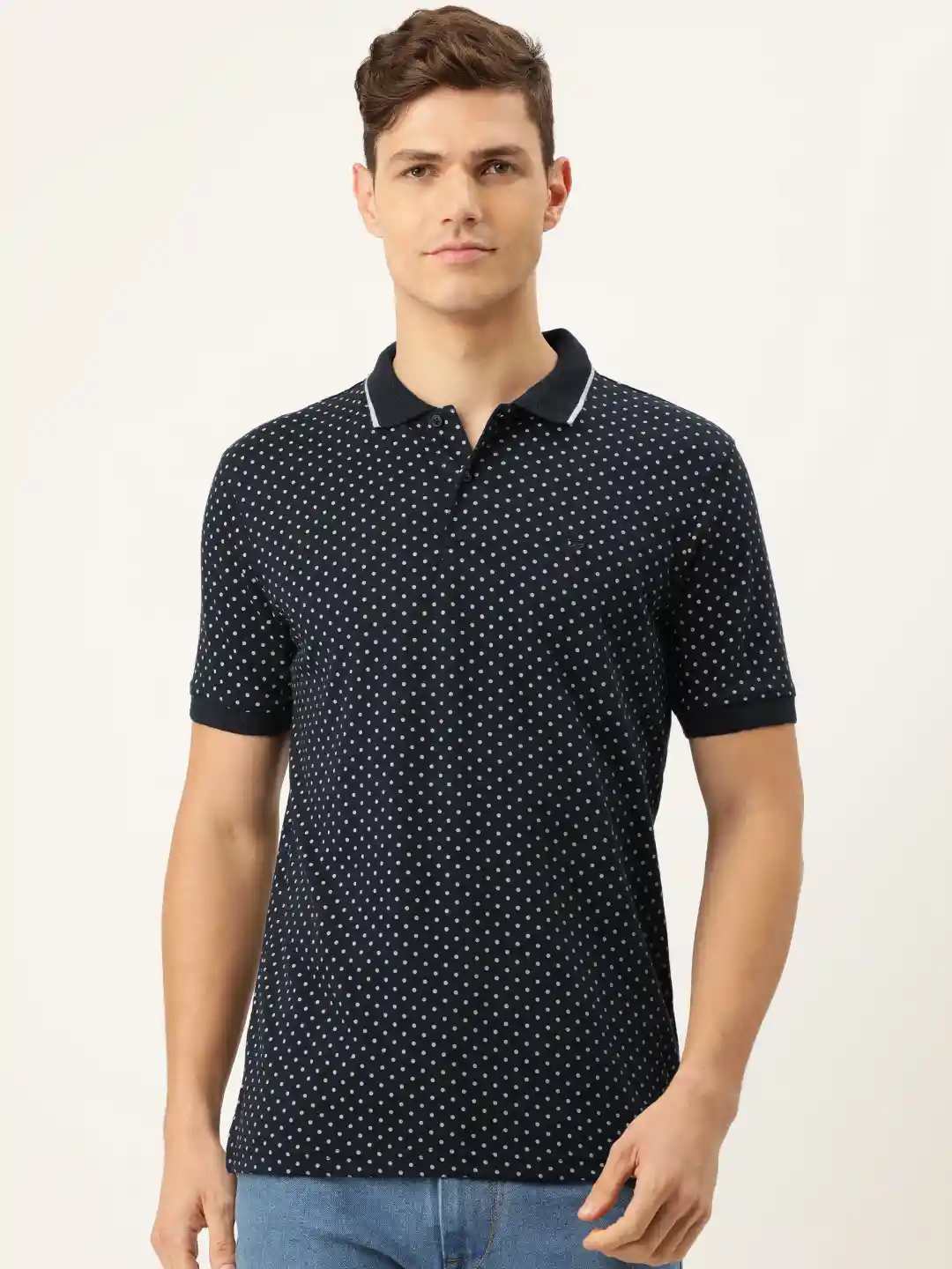Buy Peter England Men Navy Blue White Polka Dots Print Polo