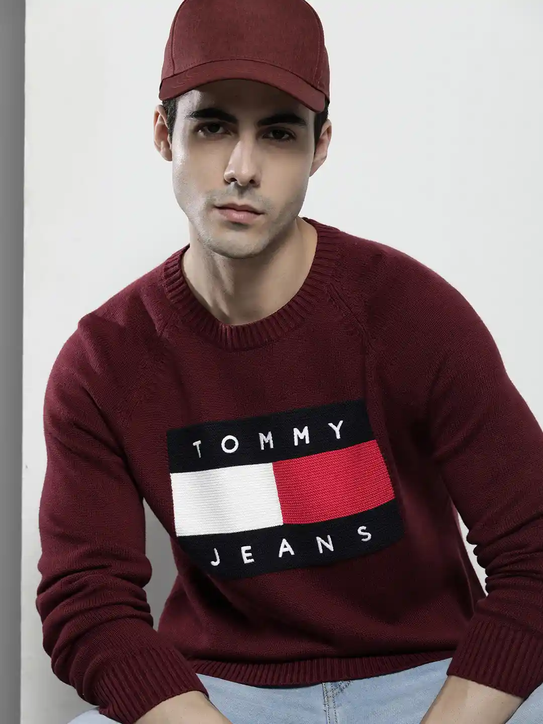 Buy Tommy Hilfiger Men Maroon Embroidered Pullover Sweater