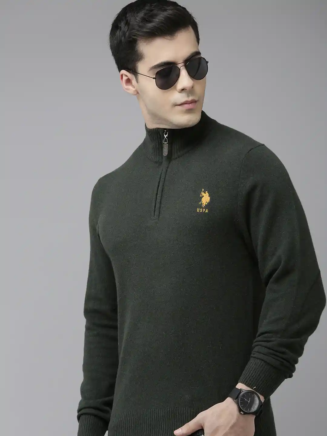 Buy Polo Men Green Solid Pullover Sweater Sweaters