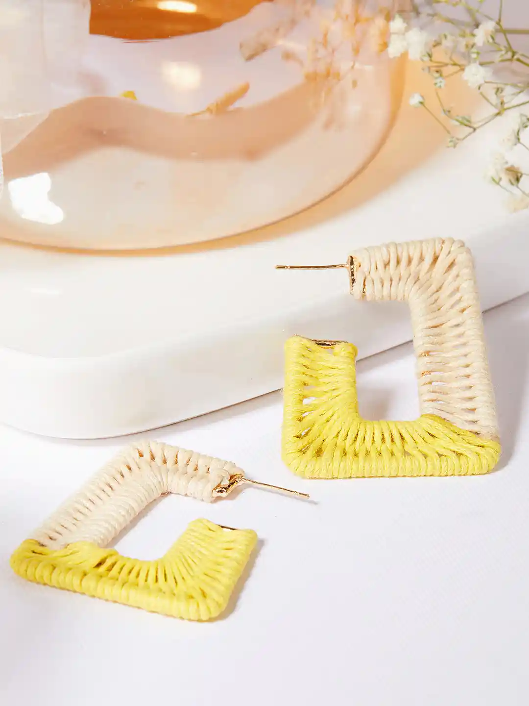 Buy Rubans Voguish Women Yellow Beige Geometric Post-Back Studs