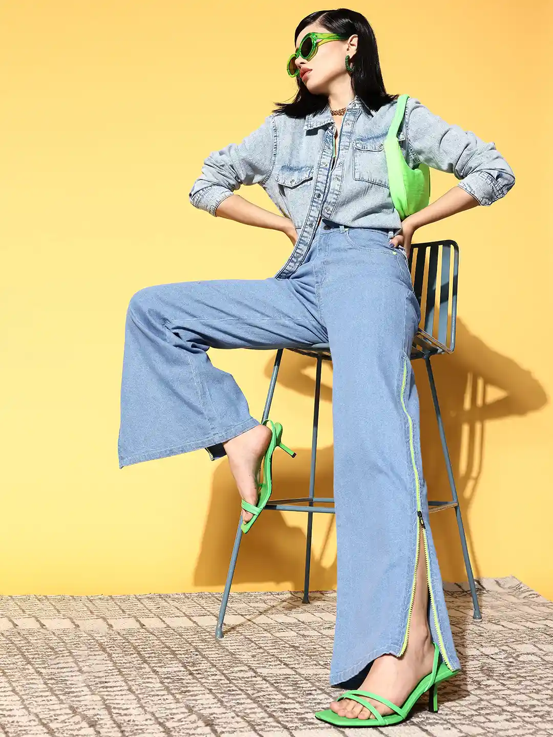 Buy SASSAFRAS Women Stylish Blue High-Rise Straight Fit