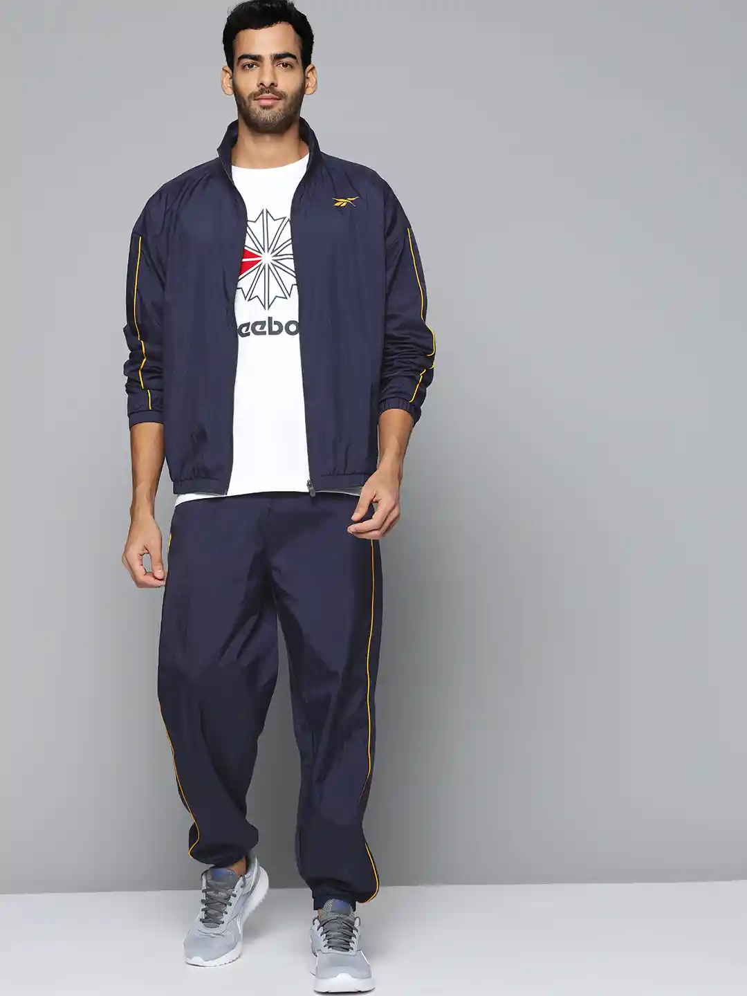 Track Jacket Reebok Tracksuit Myntra Reebok Men Navy Blue Solid