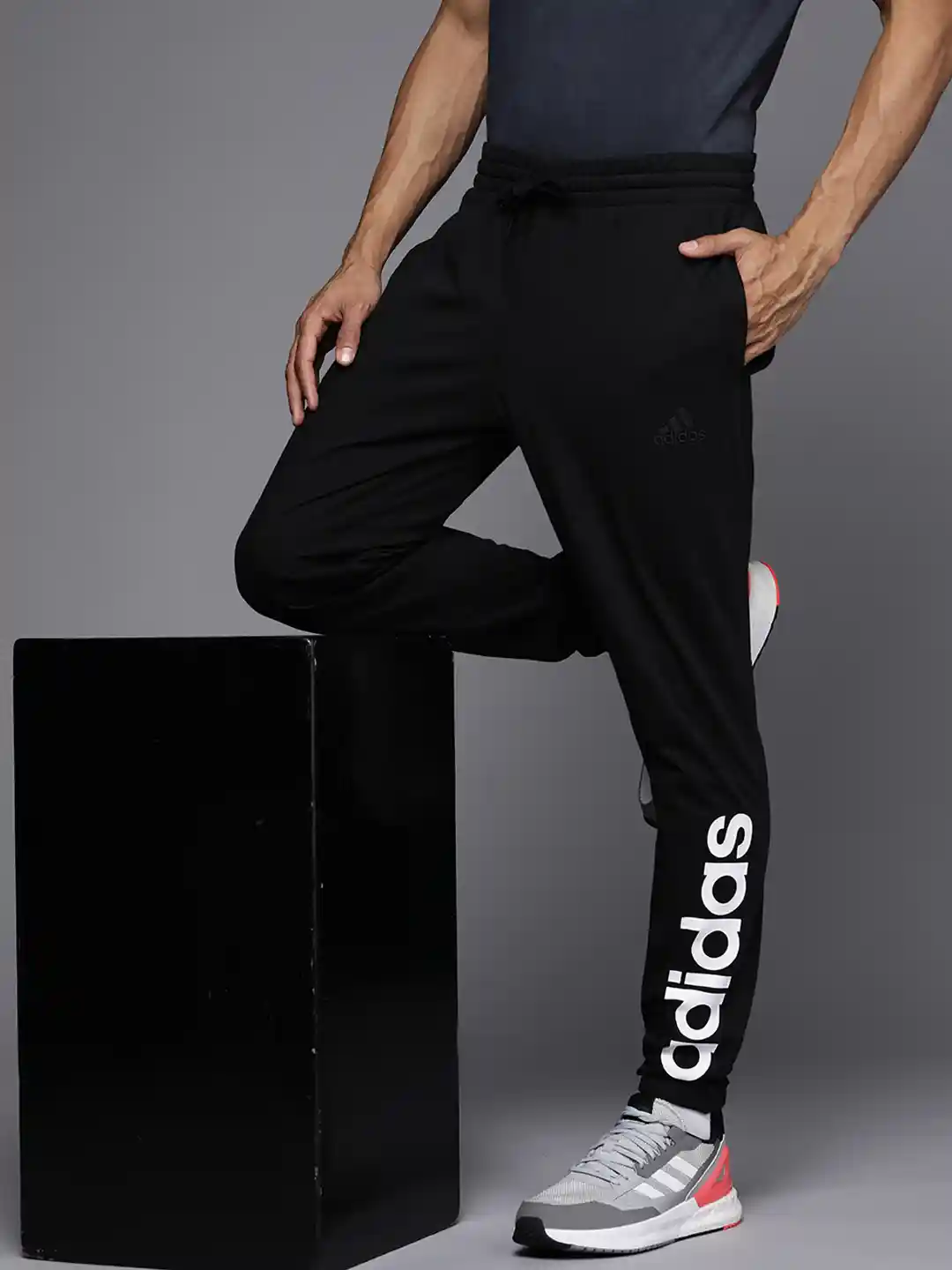 Buy ADIDAS Black White Brand Logo Print Track Pants Track