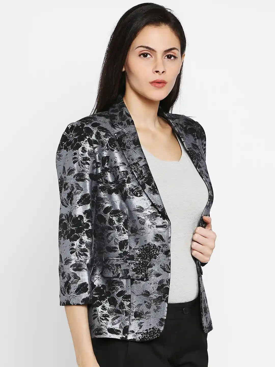 Buy Park Avenue Woman Charcoal Grey Printed Blazer Blazers for