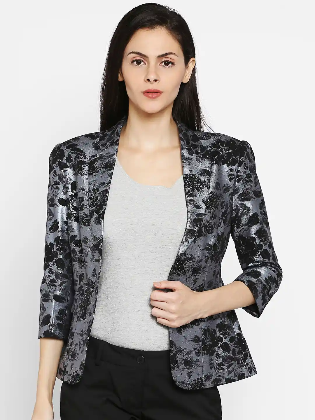 Buy Park Avenue Woman Charcoal Grey Printed Blazer Blazers for